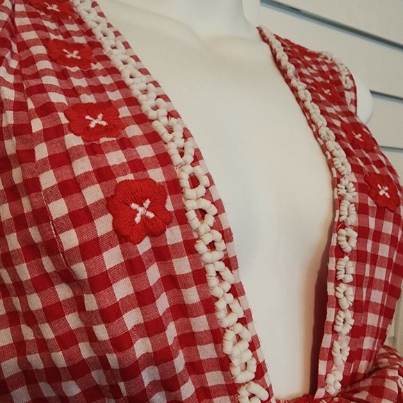 NWT X by NBD Florence Red & White Gingham Beaded Embroidered Mini Dress NWT - Picture 5 of 11